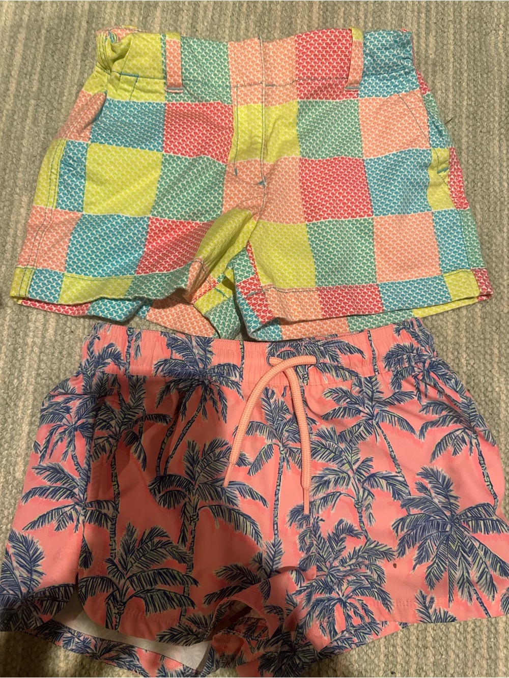 Vineyard Vines Girls Multi-Color Patchwork & Pink Palm Print Shorts